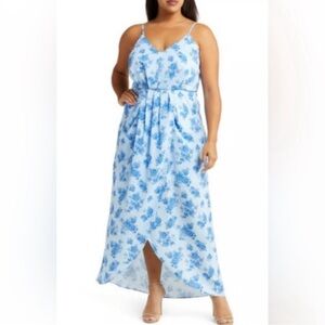 Chelsea28 Nordstrom Faux Wrap Midi Floral Blue Maxi Dress